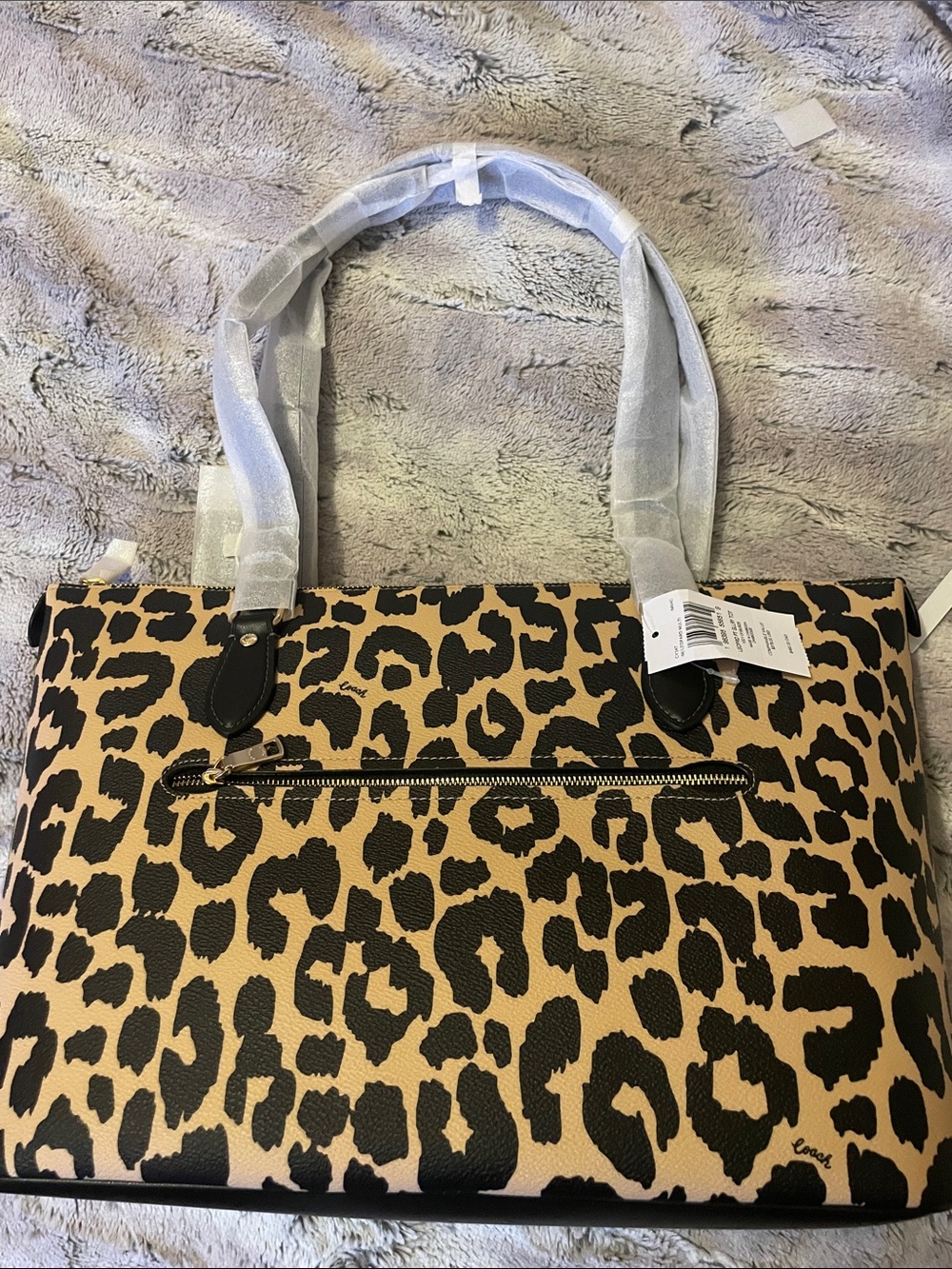 NWT - Coach Leopard Print Galley Tote Bag - Black and Tan - Picture 4 of 6